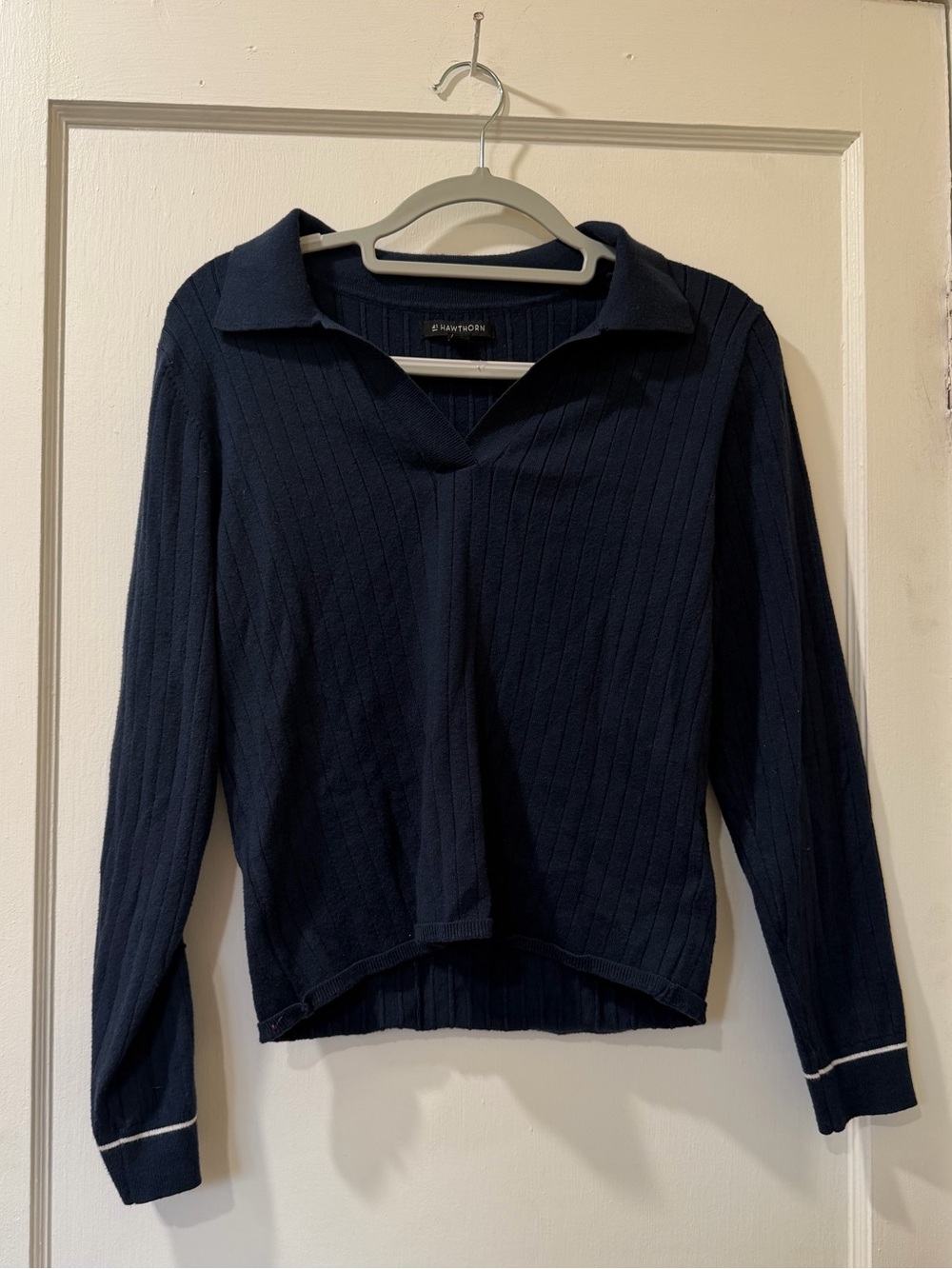 1X Nautica Women's Navy Ribbed Collared Pullover